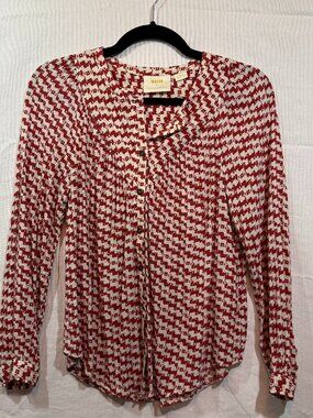 Anthropologie Maeve Avignon Dog Print Women’s Brick Cream Button Up Top Size XS